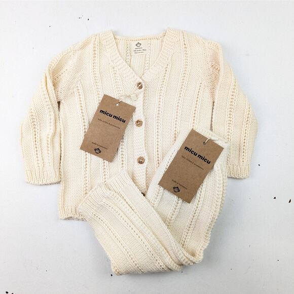 Micu Micu Spanish Brand Knit Cardigan Sweater & Pants Set - Cream - 3-6 Months - Picture 1 of 6